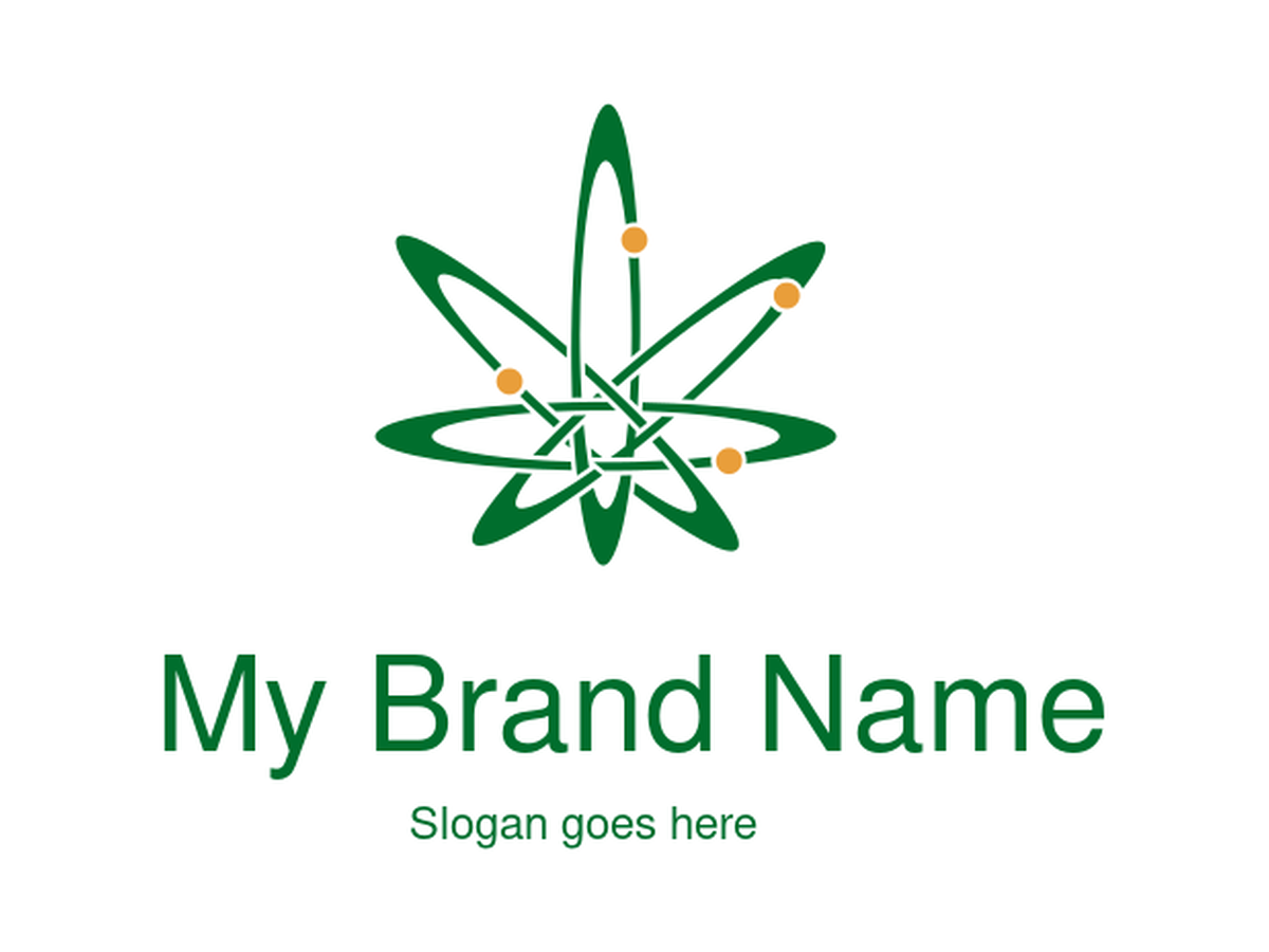 Futuristic Atomic Cannabis Leaf Logo for Science-Based Wellness, Tech-Driven CBD Brands, or Innovative Green Startups